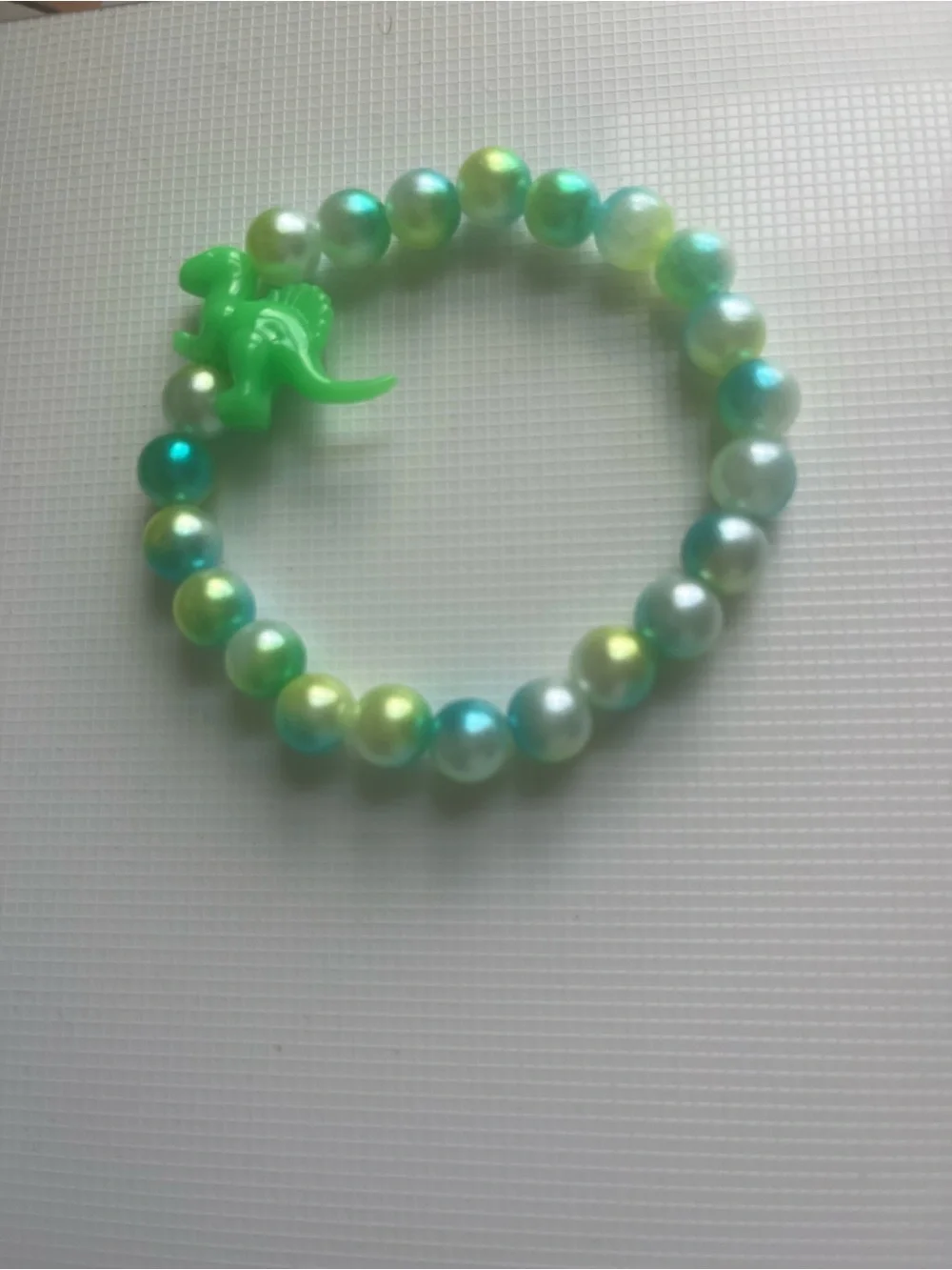Kids Green Dinosaur Beaded Bracelet - Playful Stretch Jewelry